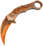 ElitEdge Mermaid Karambit Linerlock Orange Folding 440C Pocket Knife 10A120RG