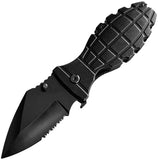 ElitEdge Grenade Linerlock A/O Black Aluminum Folding Serrated Pocket Knife 10A133BK