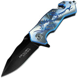 ElitEdge Dragon Rescue Linerlock A/O Blue Aluminum Folding Pocket Knife 10A68SBL