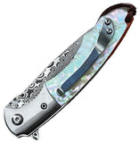 ElitEdge Linerlock Abalone Folding Damascus Steel Pocket Knife 10B005WP