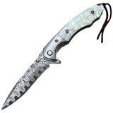 ElitEdge Linerlock Abalone Folding Damascus Steel Pocket Knife 10B005WP