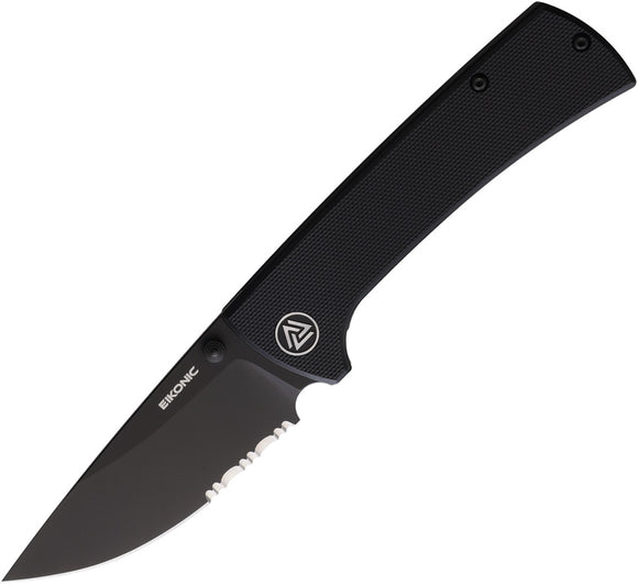 EIKONIC RCK9 Linerlock Black G10 Folding D2 Partially Serrated Pocket Knife 100BBS