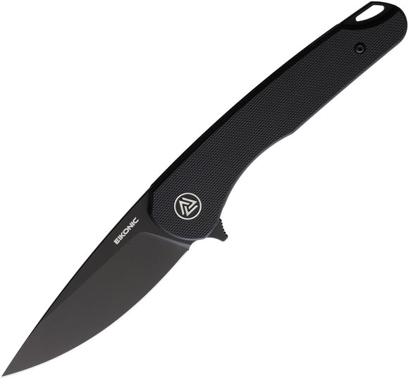 EIKONIC Dromas Linerlock Black G10 Folding D2 Steel Pocket Knife 440BB