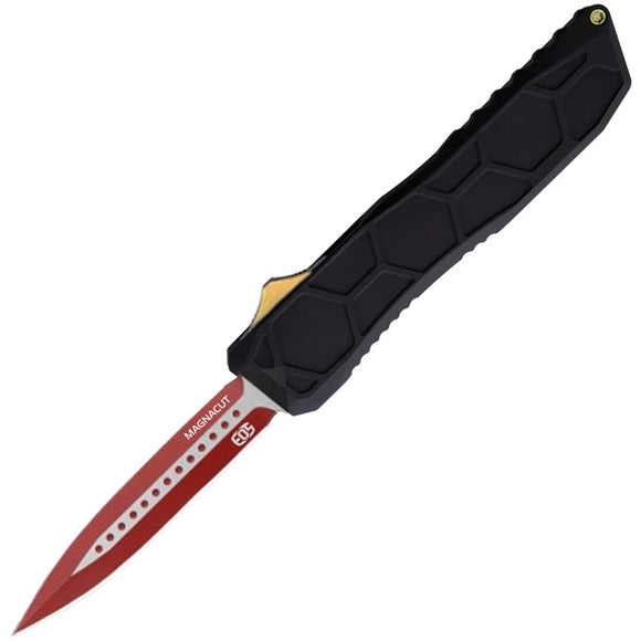 EOS Automatic Harpoon Knife OTF Black Aluminum Red MagnaCut Dagger Blade 114