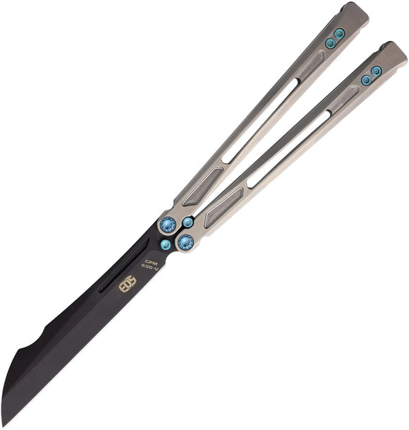 EOS Gremlin Balisong Satin Titanium S30V Sheepsfoot Butterfly Knife 155