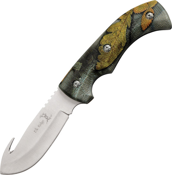 Elk Ridge Camo Gut Hook Fixed Blade Hunting Knife - 274FC