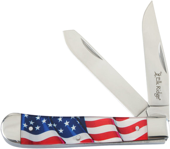 Elk Ridge Gentleman's Trapper USA Flag Folding Stainless Pocket Knife 42452AF