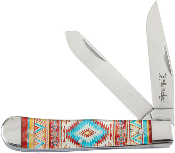 Elk Ridge Gentleman's Trapper Orange Aztec Folding Stainless Pocket Knife 42452OR