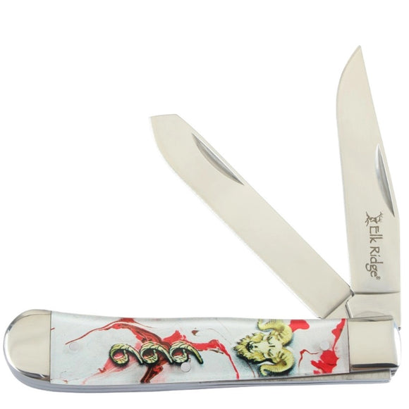 Elk Ridge Gentleman's Trapper White & Red Folding Stainless Pocket Knife 42452RD