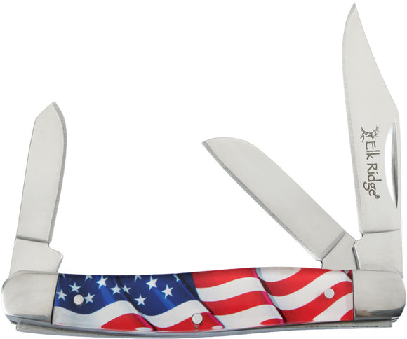 Elk Ridge Gentleman's Stockman USA Flag Folding Stainless Pocket Knife 42453AF