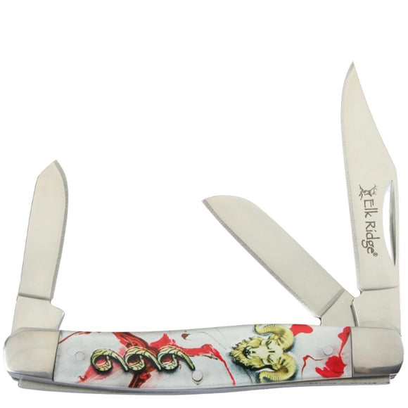 Elk Ridge Gentleman's Stockman White & Red Folding Stainless Pocket Knife 42453RD