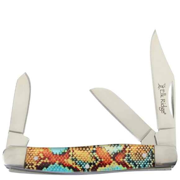 Elk Ridge Gentleman's Stockman Orange & Teal Folding Stainless Pocket Knife 42453TN