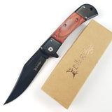 Elk Ridge Spring Assisted Folding Pocket Knife Black W/ Wood Handle - A009BW