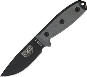 ESEE 8.25" Model 3 Standard Edge Fixed Blade "Super Tuff" Black Knife 3PKO