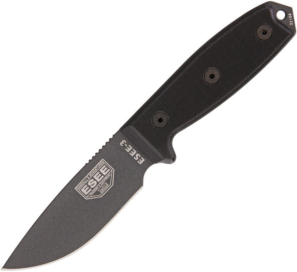 ESEE Model 3 Tactical Black Micarta Handle Fixed Blade Knife w/ Sheath 3PTGB