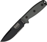 ESEE Model 4 Carbon Serrated Fixed Clip Blade Black Handle Knife + Sheath 4SCPMB