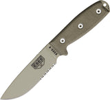 ESEE Model 4 Part Serrated Fixed Desert Tan Blade OD Green Handle Knife 4SKODT