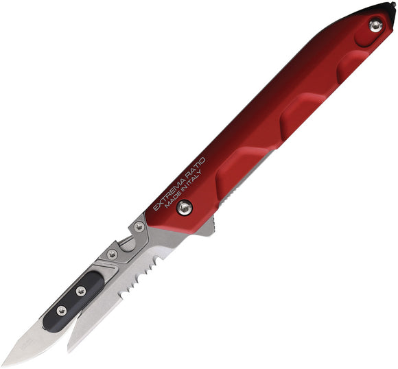 Extrema Ratio Ferrum Rescue Linerlock Red Aluminum Folding N690 Knife 0365SWRED
