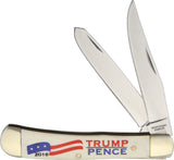 Frost Cutlery Trump Pence Trapper White Bone 2016 Handle Stainless Folding Knife 14312T