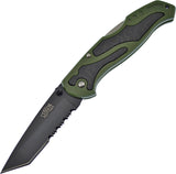 Frost Cutlery Lockback Green & Black Handle Folding Serrated Blade Knife 18471GB