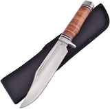 Frost Cutlery Leather Stack Handle Pro Stainless Fixed Clip Pt Blade Knife 19800