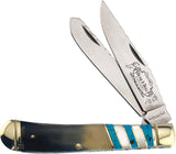 Frost Cutlery Bear Bull Trapper Folding Blade Ox Horn Blue Inlay Knife B108OXBP