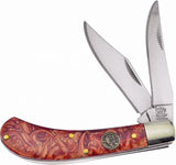 Frost Cutlery Saddlehorn Whiskey River Red Handle Stainless Folding Knife CR528WR