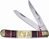 Frost Cutlery Trapper Folding Blades Whiskey Bone Deer Artwork Knife SW236WB