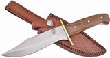 Frost Cutlery 10.5" Fixed Blade Bowie Walnut Wood Handle Knife with Leather Sheath CW677WW