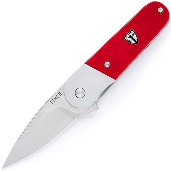 Finch Knife Co Cherry Bomb Framelock Fire Red Bone Folding 154CM Knife 351