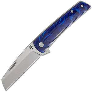 Finch Oxbow Linerlock Deep Blue Resin Folding Bohler N690 Pocket Knife OX515