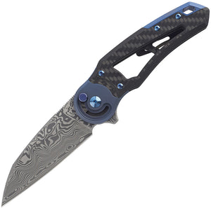 Fox Metamorphosis Radius Lock Blue Titanium & CF Folding Damasteel Knife 556B1