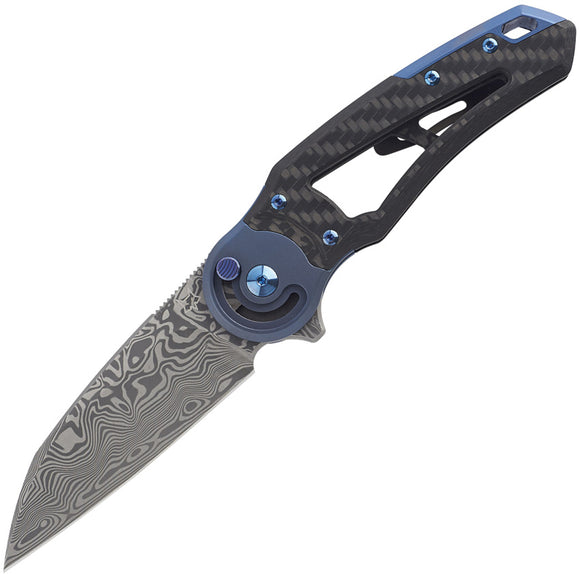 Fox Metamorphosis Radius Lock Blue Titanium & CF Folding Damasteel Knife 556B1