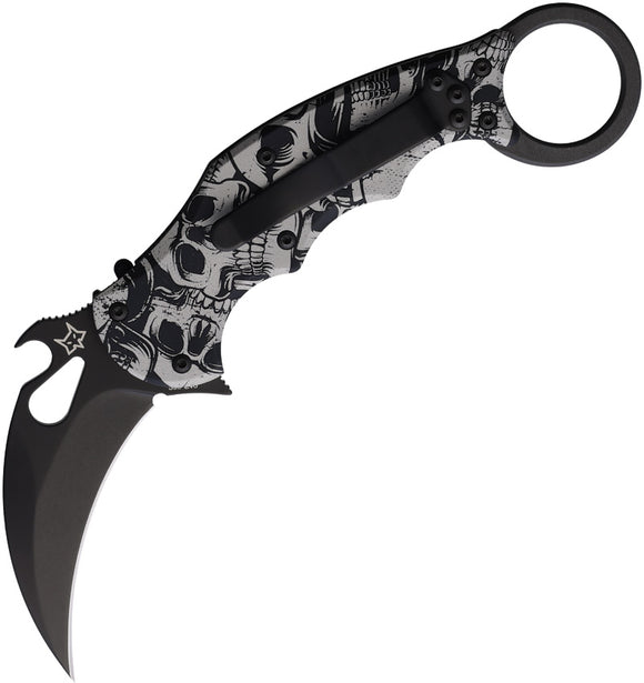 Fox Karambit Linerlock Skull Aluminum Folding Bohler N690 Pocket Knife 599ALB3