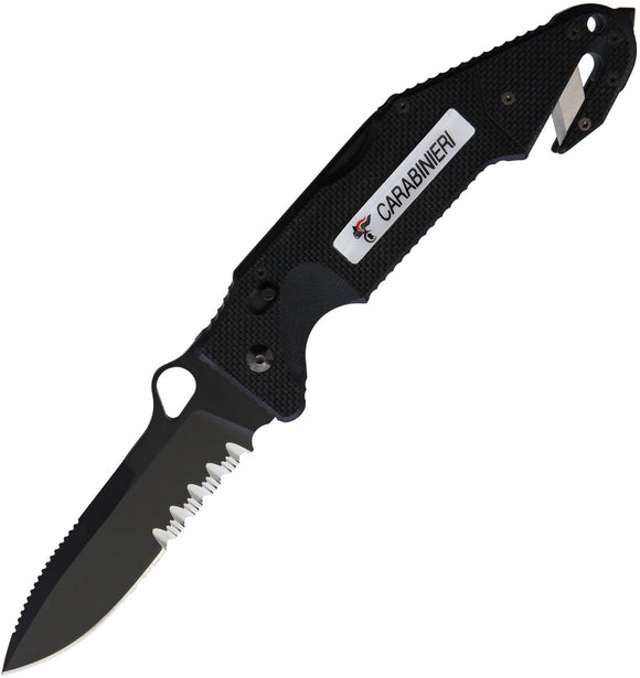 Fox Utility Rescue Linerlock Black G10 Folding Bohler N690 Serrated Knife MIR112