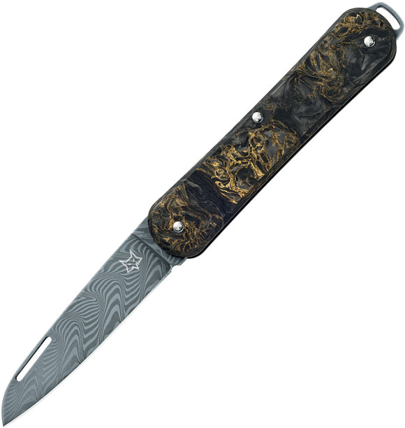 Fox Vulpis Slip Joint Limited Edition Gold Carbon Fiber Folding Damascus Knife VPDAM130