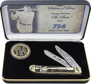 Frost Knives Cutlery Babe Ruth Coin Trapper Natural Bone Pocket Knife SETBABE