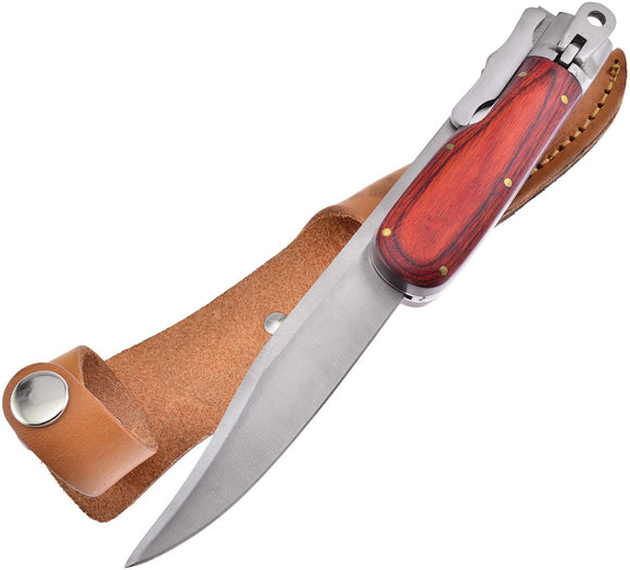 Frost Cutlery Red Pakkawood & Silver Folding Bowie Knife w/ Sheath HP814