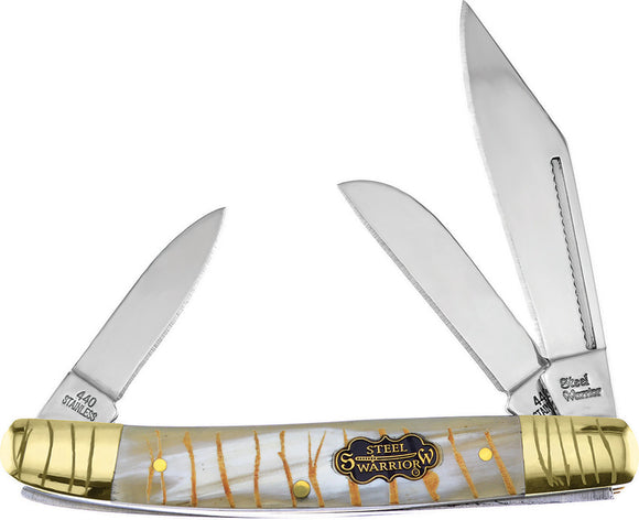 Frost Cutlery Wrangler Tiger Bone Stripe 3-Blade Folding Knife 112TG