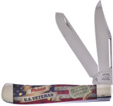 Frostwood Design Trapper Proud Veteran Bone Folding Stainless Pocket Knife D002PUSV