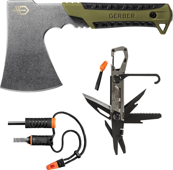 Gerber Camp Kit Green & Black Mini Hand Axe & Multi Tool 3 Piece Pack 1069308