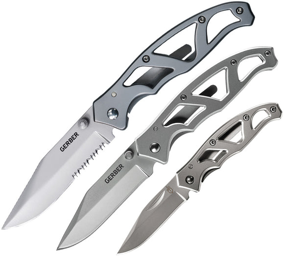 Gerber Paraframe 3pc Combo Skeletonized Stainless Folding Pocket Knife Set 4141