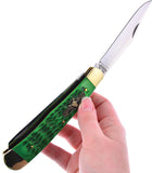 German Bull Trapper Antique Green Jigged Bone Folding Stainless Pocket Knife 010AGB