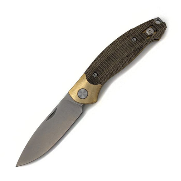 GiantMouse ACE Farley V2 Slip Joint Green Micarta & Brass Folding Elmax Pocket Knife 12580
