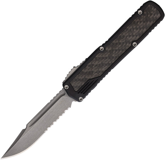 Guardian Tactical Automatic Scout Knife OTF Black Aluminum & Carbon Fiber Serrated Elmax Blade 142512