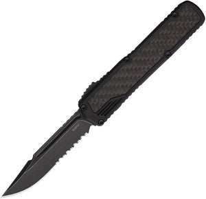 Guardian Tactical Automatic Scout Knife OTF Black Aluminum & Carbon Fiber Serrated Elmax Blade 142612