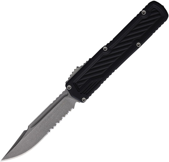 Guardian Tactical Automatic Scout Knife OTF Black Aluminum Stonewash Serrated Elmax Clip Pt Blade 143512