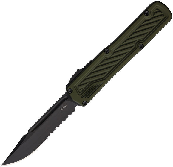 Guardian Tactical Automatic Scout Knife OTF OD Green Aluminum Black Elmax Serrated Blade 148112