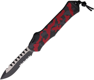 Heretic Knives Automatic Hydra Knife OTF Red Camo Aluminum Recurve MagnaCut Blade 00810BRCAMO