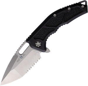 Heretic Knives Medusa Framelock Black Aluminum Folding Serrated MagnaCut Knife 0092B